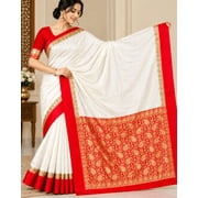 KASTURI ENTERPRISES Kanjeewaram White Saree with Unstitched Blouse