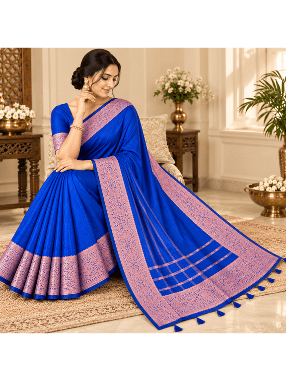 Viscose Khadi Cotton Scutt Border Saree with Unstitched Blouse
