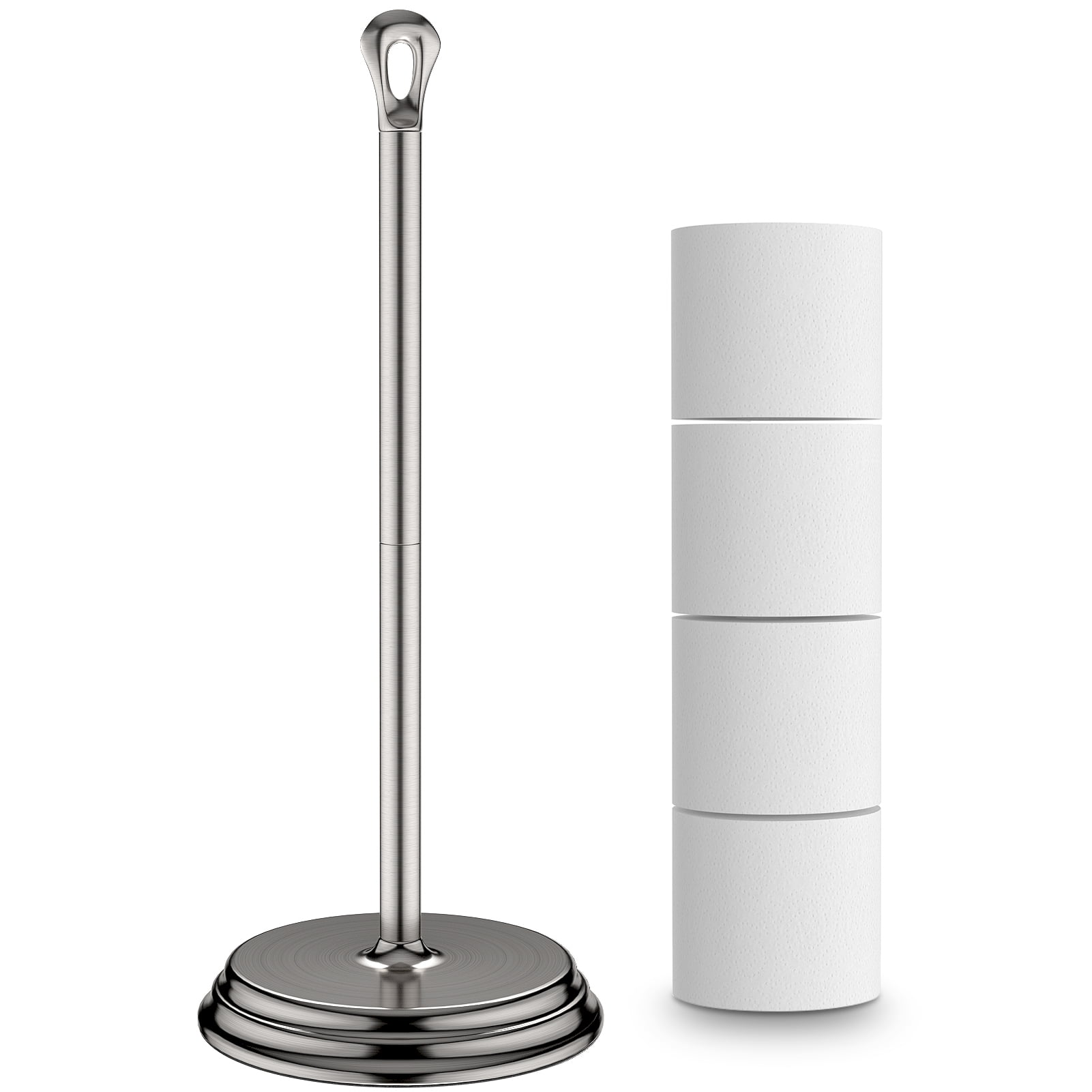 Brushed Nickel Freestanding Metal Toilet Paper Holder with Ring Handle