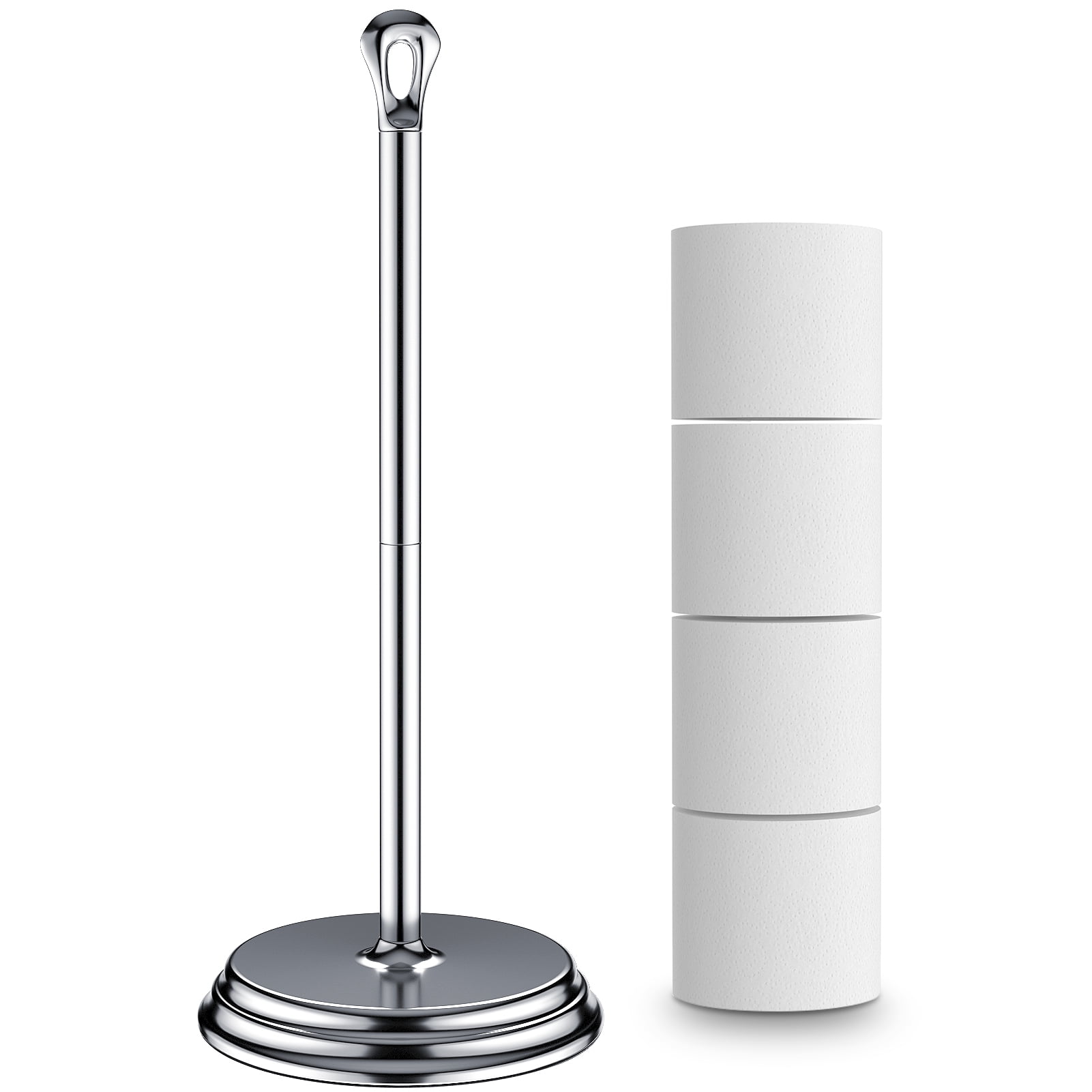 KASUNTO Freestanding Metal Toilet Paper Holder with Rustproof Finish (Polished Chrome)