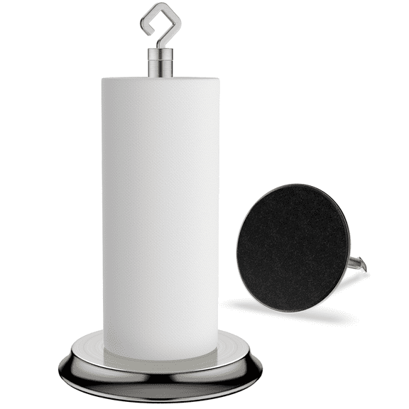 KASUNTO Paper Towel Holder for Kitchen Bathroom, Standing Rustproof Countertop Paper Towel Holder Stand with Heavy Metal Base, Compatible with Standard and Jumbo Size Paper Towels (Brushed Nickel)