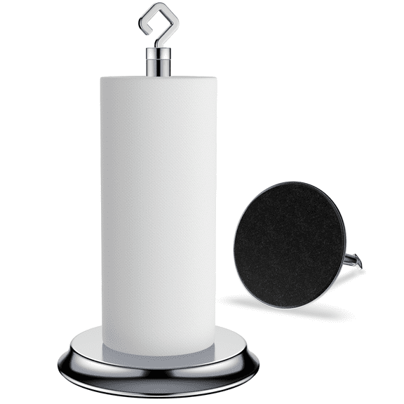 KASUNTO Paper Towel Holder for Kitchen Bathroom, Standing Rustproof Countertop Paper Towel Holder Stand with Heavy Metal Base, Compatible with Standard and Jumbo Size Paper Towels (Polished Chrome)