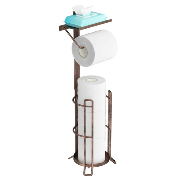 KASUNTO Toilet Paper Holder Free Standing, Toilet Paper Stand Storage with Reserve and Shelf, (Oil Rubbed Bronze)