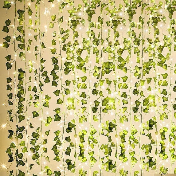 KASZOO 84Ft 12 Pack Artificial Ivy Garland Fake Plants,with 80 LED String Light for Decoration