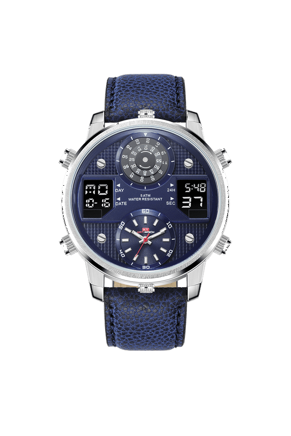 Multi-function waterproof leather strap Men's Watch Dual Time Zone Gift Watches