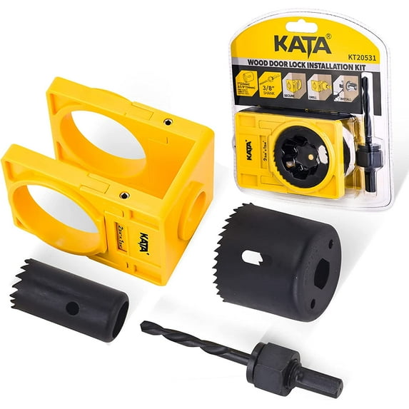 1-3/8" - 1-3/4" Door Lock Installation Kit for Wooden Doors with Guide Template, Door Lock Hole Saw, Carbon Steel
