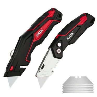 KATA 2-Pack Heavy Duty Utility Knife,Retractable and Folding Box Cutter Knife for Cartons, Cardboard and Boxes, Extra 10pcs SK5 Blades Included
