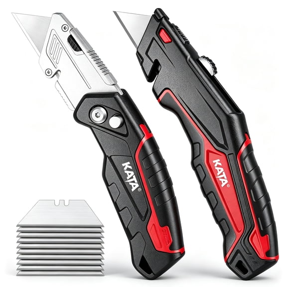 KATA 2-Pack Heavy Duty Utility Knife Set,Retractable & Folding Cutter with 10 SK5 Blades for Cartons, Wallpaper, Leather, Carpet, DIY & Office