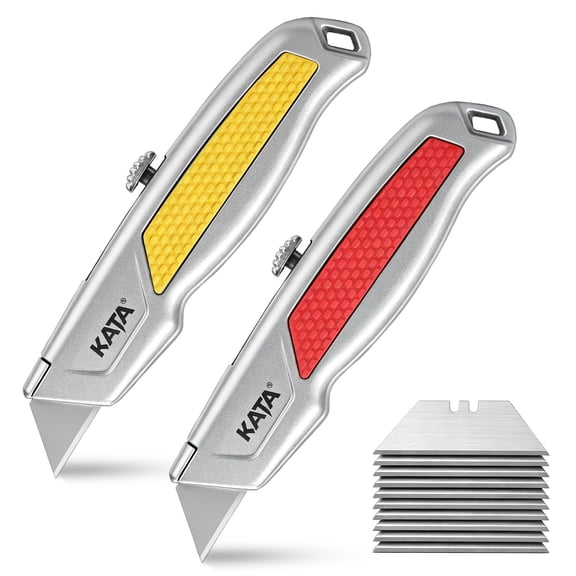 KATA 2-Pack Retractable Utility Knife Set, Aluminum Alloy Box Cutters with TPR Grip and Extra Blades for Cartons, DIY