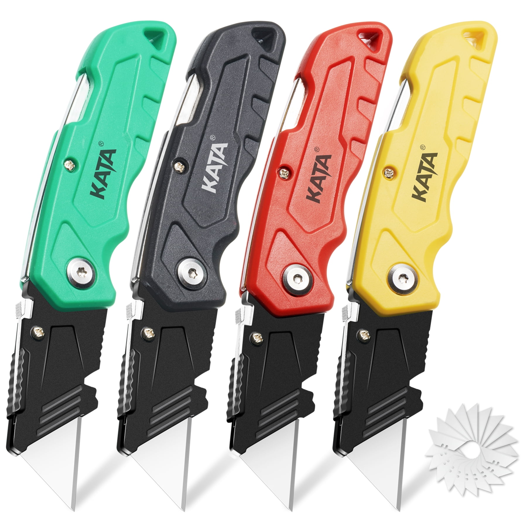 KATA 4-PACK Folding Utility Knife, Box Cutter with Belt Clip