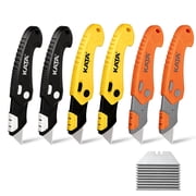 KATA 6-Pack Folding Utility Knife, Tool-Free Quick Change Box Cutter with 10 Extra Dual Hardness SK5 Blades for Cartons, Cardboard and Boxes