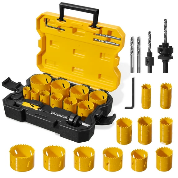 KATA Bi-Metal Hole Saw Kit, 18 Piece M42 High Speed Steel Hole Saw Set with 3/4" -2-1/2" (19-64mm) 11PCS Hole Saw Blades in Case with Mandrels, Drill Bit, Hex Key for Thin Metal, Drywal, Hard Wood