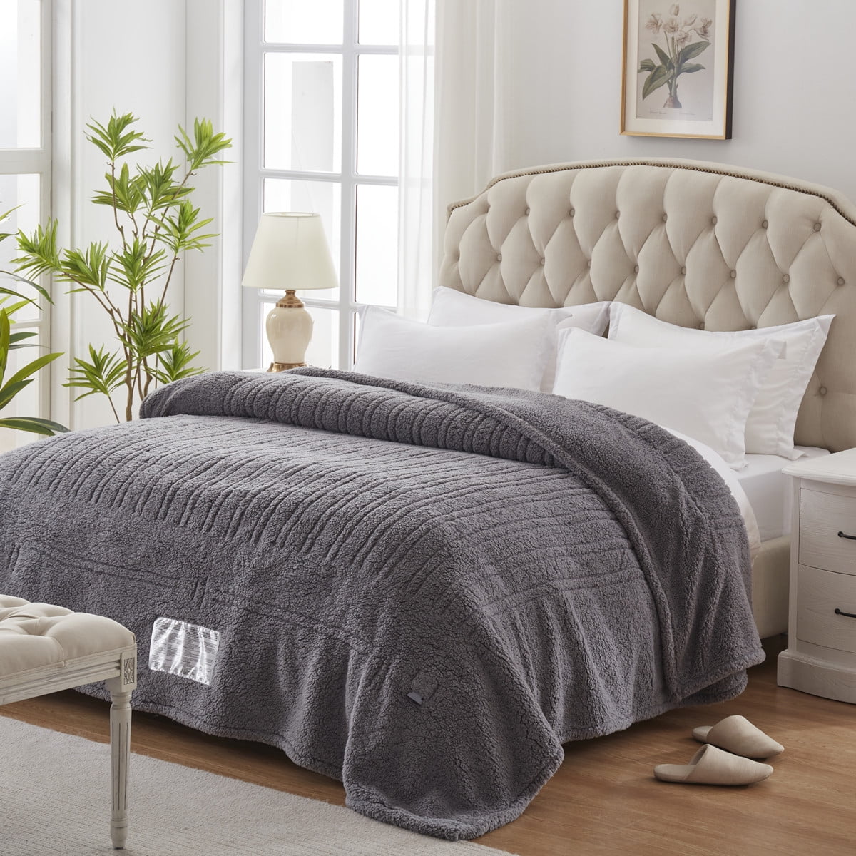 KATA Electric Blankets Heated Throw Soft Cozy Sherpa Heating Blanket, 10  Heat Settings u00261- 12 Hours Time Setting, Dark Grey Printing 84x90in,DARK  GREY - Walmart.com