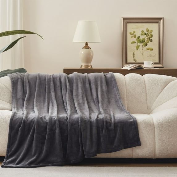KATA Electric Heated Blanket Throw, 50" x 60" Flannel Blanket with 6 Heating Levels, 2-10 Timer Settings, Machine Washable,Grey
