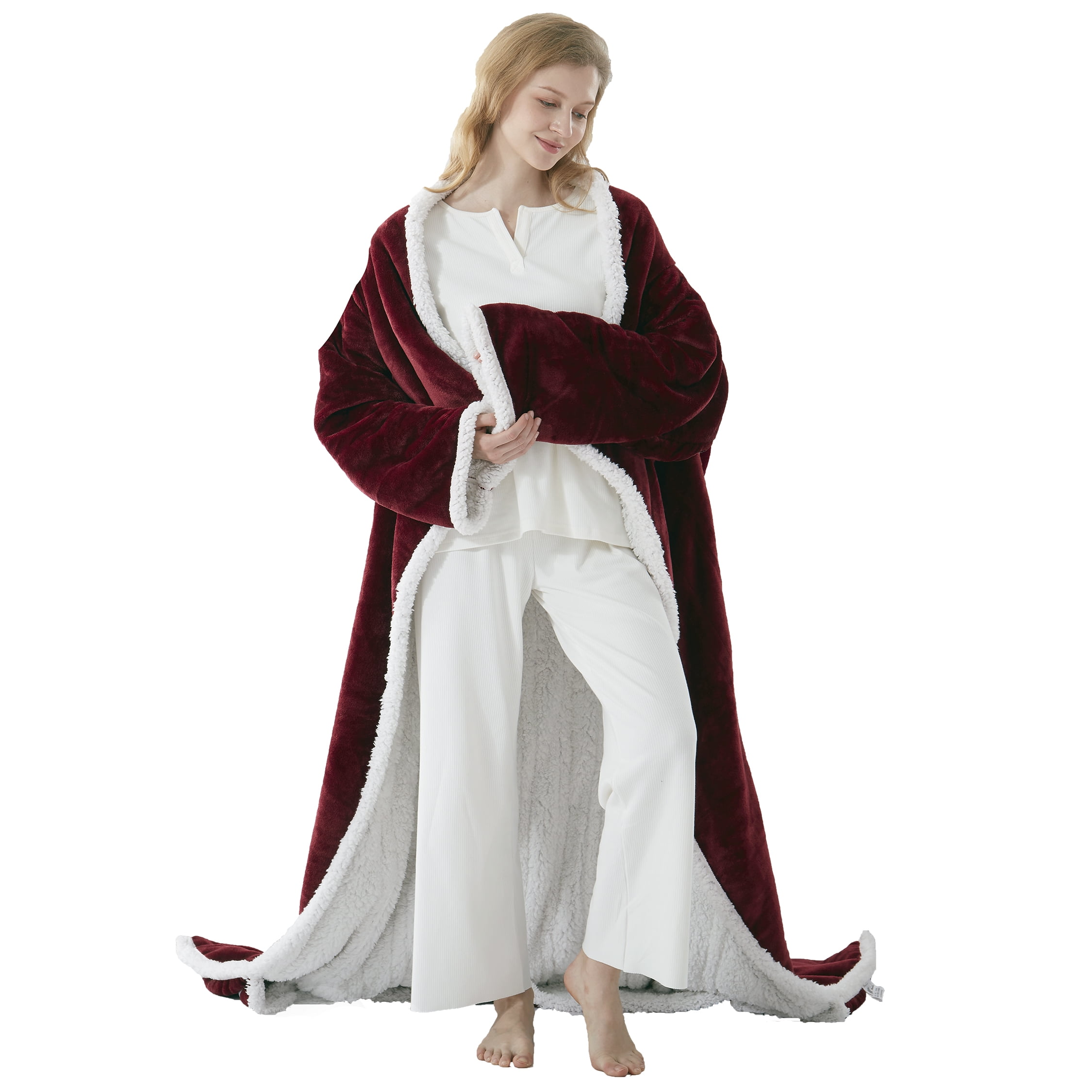 KATA Wearable Blanket with Sleeves Arms for Adult, Soft Sherpa to