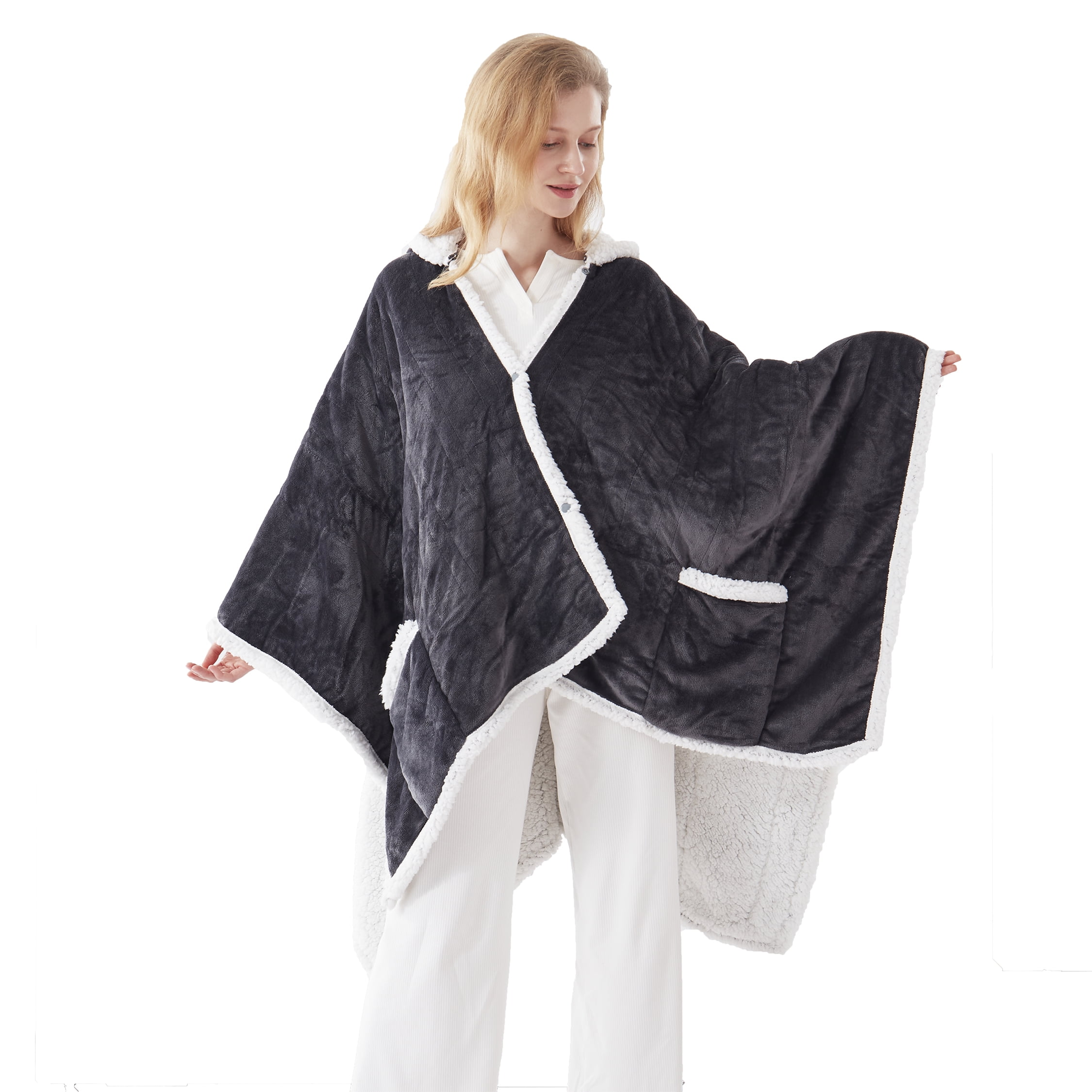 KATA Wearable Heated Throw Blanket, Electric Heated Wrap Poncho Shawl with  Pockets, 6 Heating Levels u0026 2 to 10 Hours Heating Time Settings, 50 x 60  Inch, Grey - Walmart.com