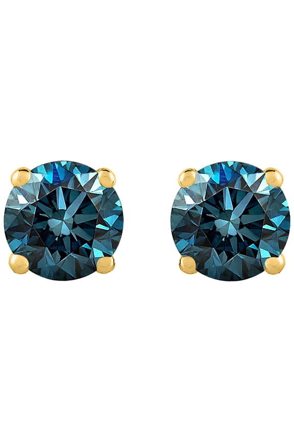 1/4 ct. Blue - I1 Round Brilliant Cut Diamond Earring Studs in 14K Yellow Gold