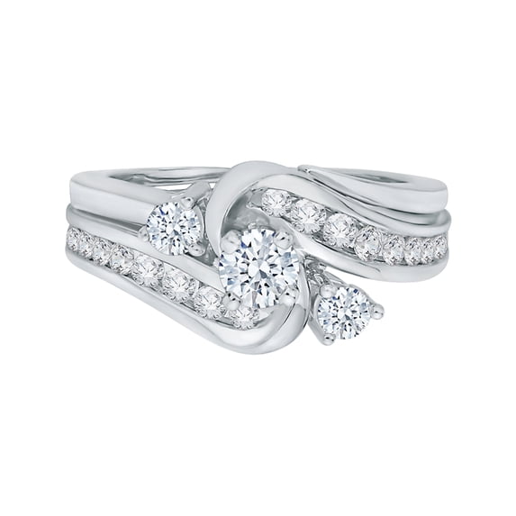 KATARINA 1 cttw Diamond Twist Bridal Engagement Ring with Matching Band in 14K White Gold