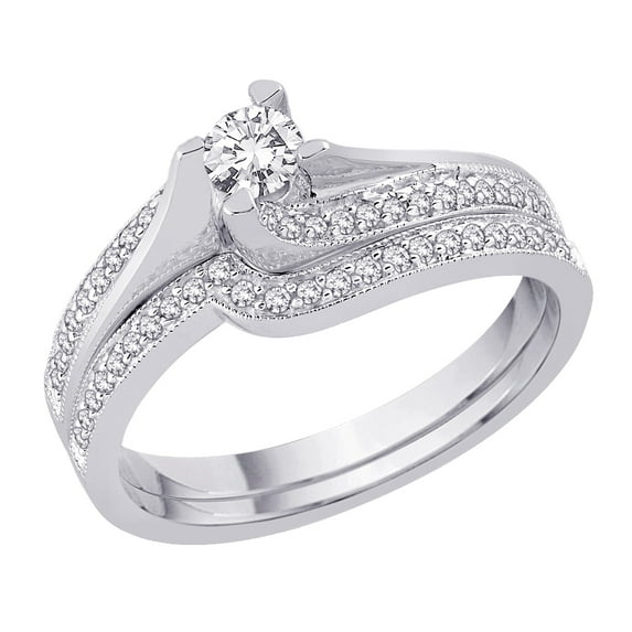 KATARINA 14K White Gold 1/3 cttw Diamond Bridal Engagement Ring Set (G-H, SI2-I1)