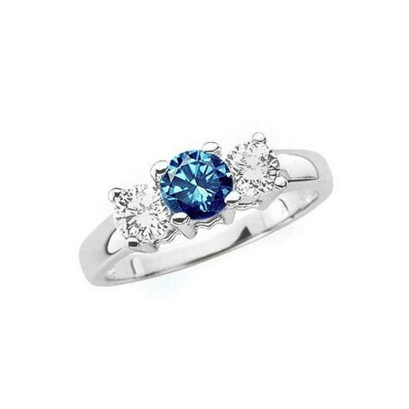 KATARINA 3 Diamond Anniversary Band 1 cttw in 14K White Gold with Blue Center Diamond