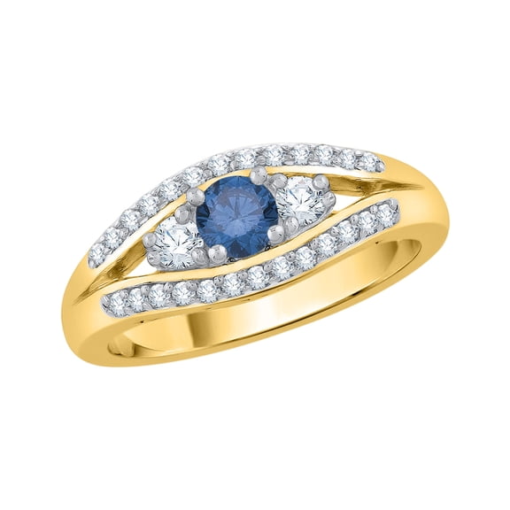 KATARINA 3 Diamond Anniversary Ring 1/2 cttw in 14K Yellow Gold with Blue Center Diamond