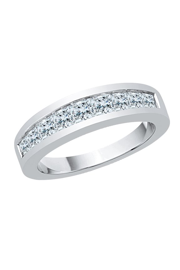 9 Stone Channel Set Princess Cut Diamond Wedding Band in Sterling Silver (1 cttw)