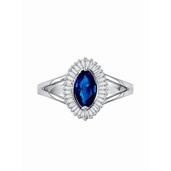 KATARINA Baguette Cut Diamond and Sapphire Engagement Ring in 14K White Gold (1 1/10 cttw, G-H, I2-I3)