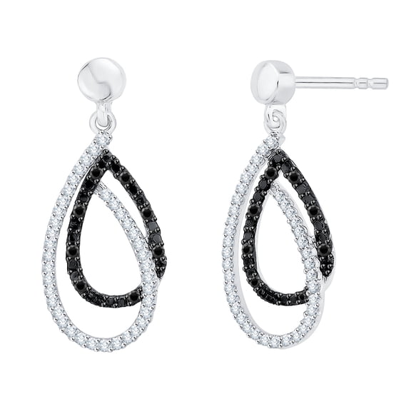 KATARINA Black and White Diamond Fashion Earrings in Sterling Silver (3/8 cttw)