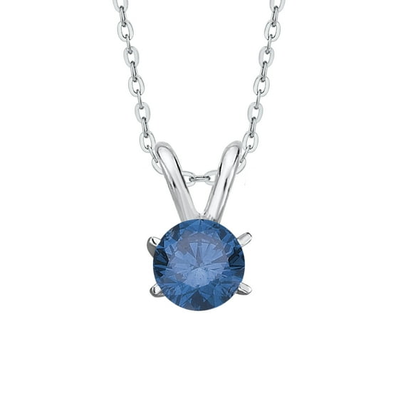 KATARINA Blue - I1 Round Brilliant Cut Diamond Solitaire Pendant Necklace in 14K White Gold (1/10 cttw)