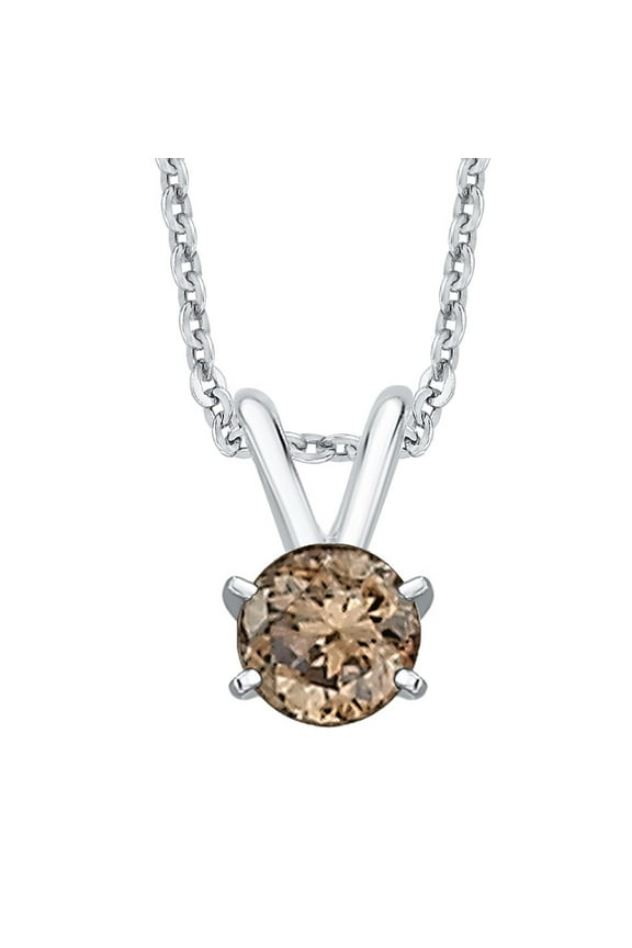Brown - I1 Round Brilliant Cut Diamond Solitaire Pendant Necklace in 14K White Gold (1/6 cttw)