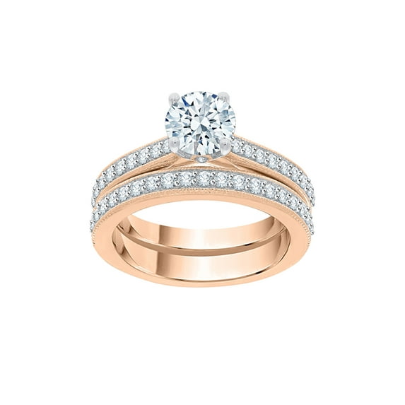KATARINA Diamond Bridal Set in 14K Rose Gold (1 1/2 cttw, I-J, I1-I2) (Size-8)