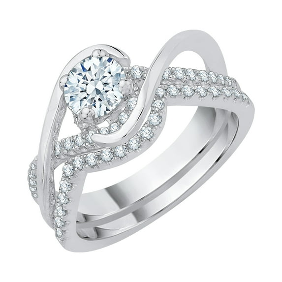 KATARINA Diamond Cluster Bridal Engagement Set in 14K White Gold (7/8 cttw)