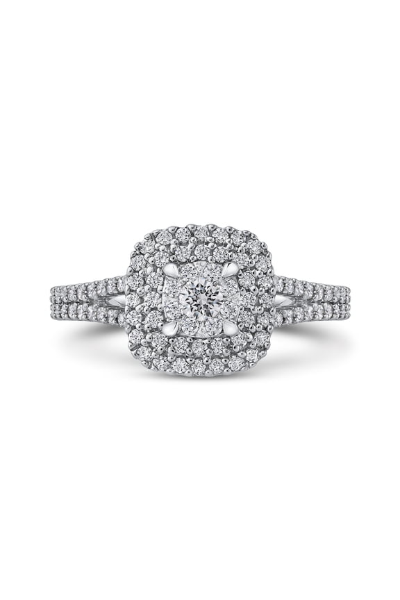 Diamond Cluster Halo Engagement Ring in 10K White Gold (5/8 cttw, I-J, I1) (Size-6.5)