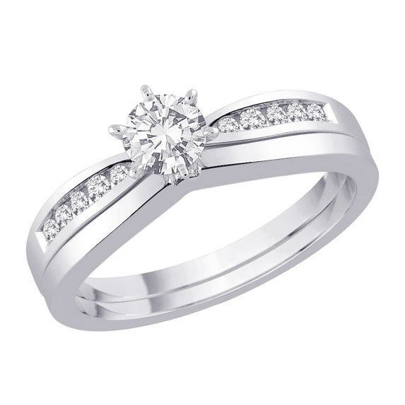 KATARINA Diamond Engagement Ring with a Round Center Diamond and a Matching Band in 14K White Gold (1/3 cttw)