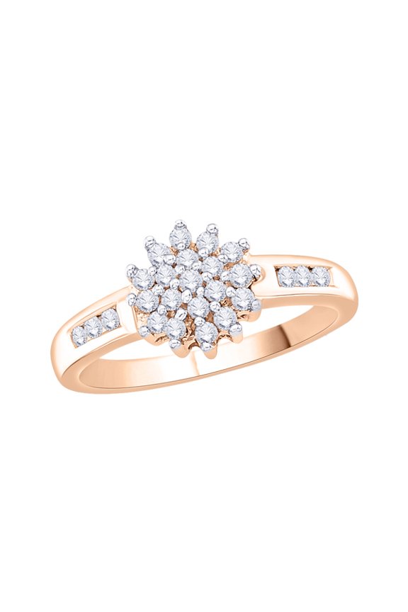 Diamond Floral Ring in 10K Rose Gold (1/3 cttw, I-J, I1-I2) (Size-7)