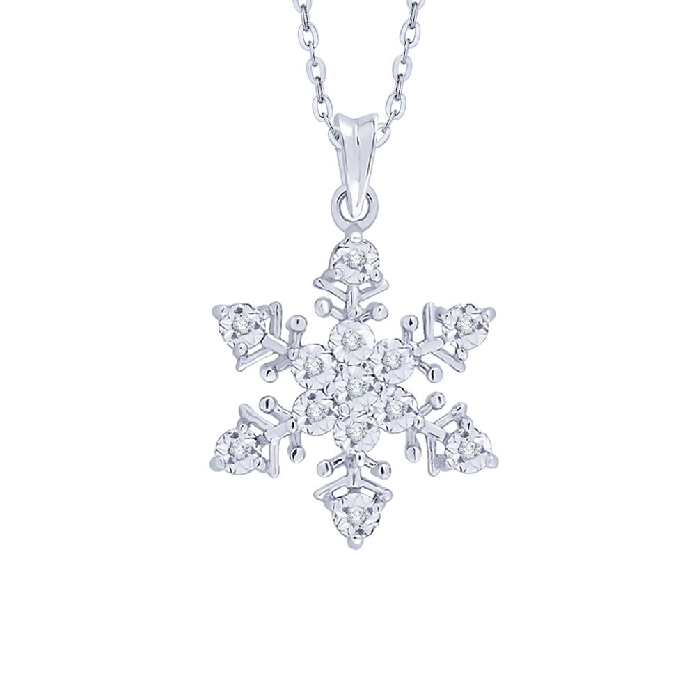 KATARINA Diamond Snowflake Pendant Necklace in Sterling Silver (1/20 ...
