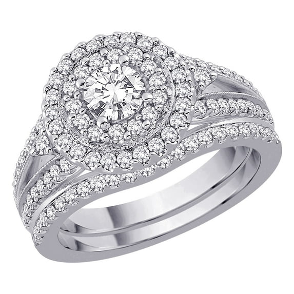 KATARINA Halo Diamond Engagement Ring with Matching Band in 14K White Gold (1 1/4 cttw, G-H, I1-I2)