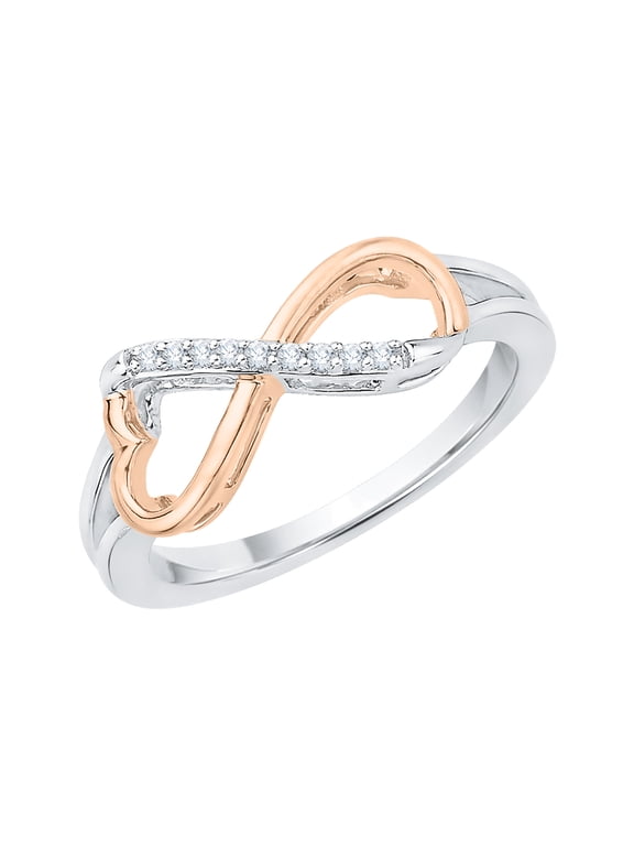Heart Shaped Infinity Diamond Ring in Sterling Silver Two Tone (1/20 cttw, J-K, I1-I2) (Size-7)
