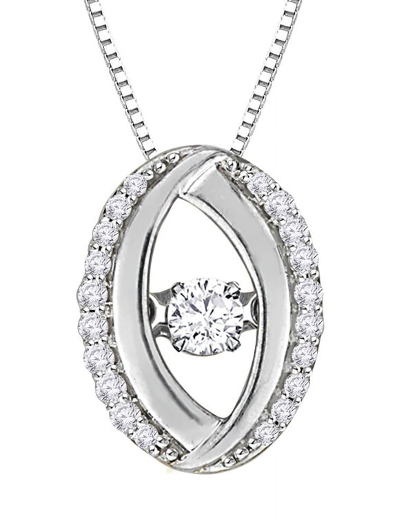 Prong Set Dancing Diamond Fashion Pendant Necklace in 10K White Gold (1/4 cttw)
