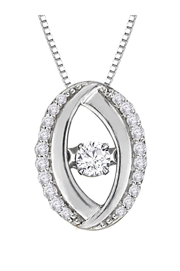 Prong Set Dancing Diamond Fashion Pendant Necklace in 10K White Gold (1/4 cttw)