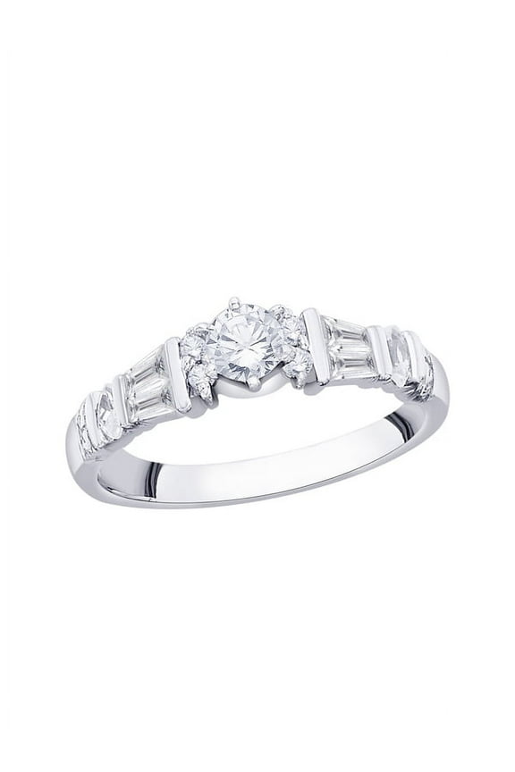 Round, Baguette and Marquise Cut Diamond Promise Ring in 14K Gold (1/2 cttw, I-J, I1-I2)