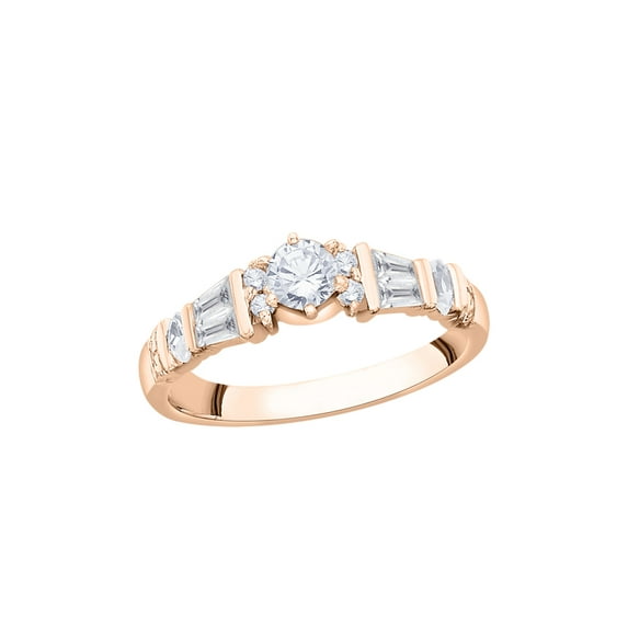KATARINA Round, Baguette and Marquise Cut Diamond Promise Ring in 14K Rose Gold (1/2 cttw, I-J, I1-I2) (Size-8)