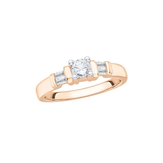KATARINA Round and Baguette Cut Diamond Anniversary Ring in 14K Rose Gold (3/8 cttw, I-J, I1-I2) (Size-8.5)