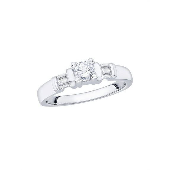 KATARINA Round and Baguette Cut Diamond Anniversary Ring in Sterling Silver (3/8 cttw, I-J, I1-I2) (Size-9)