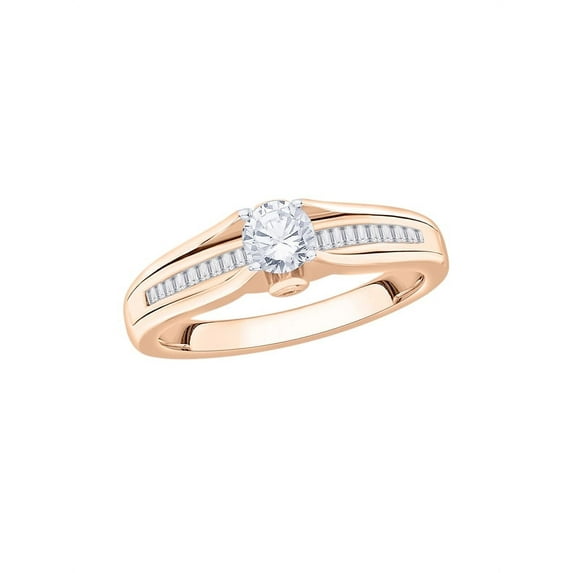 KATARINA Round and Baguette Cut Diamond Engagement Ring in 10K Rose Gold (1/2 cttw, I-J, I1-I2) (Size-10)