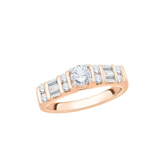 KATARINA Round and Baguette Cut Diamond Engagement Ring in 10K Rose Gold (3/4 cttw, I-J, I1-I2) (Size-6)