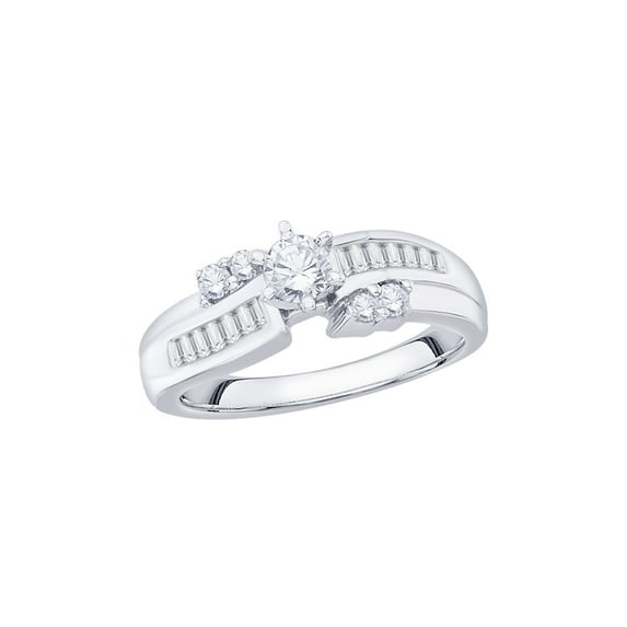 KATARINA Round and Baguette Cut Diamond Engagement Ring in 10K White Gold (1/4 cttw, I-J, I1-I2) (Size-10.5)