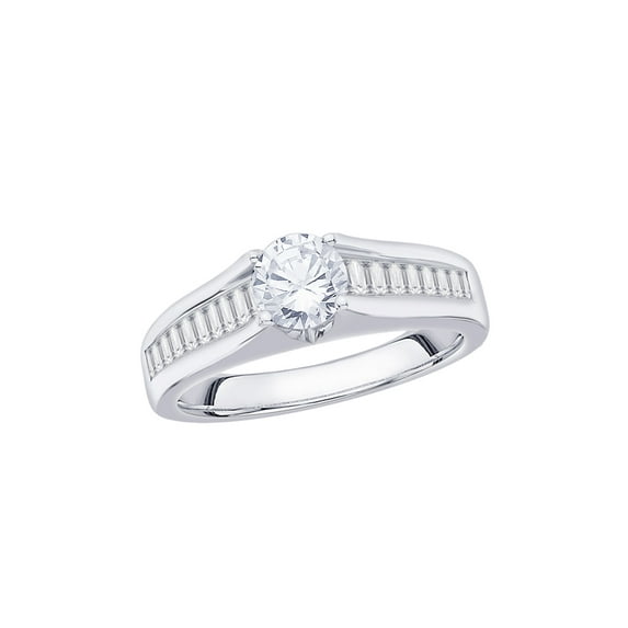 KATARINA Round and Baguette Cut Diamond Engagement Ring in 10K White Gold (1 cttw, I-J, I1-I2) (Size-9)