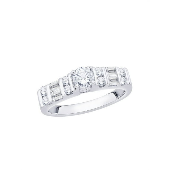 KATARINA Round and Baguette Cut Diamond Engagement Ring in 10K White Gold (3/4 cttw, I-J, I1-I2) (Size-6.5)