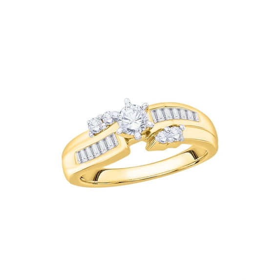 KATARINA Round and Baguette Cut Diamond Engagement Ring in 10K Yellow Gold (1/4 cttw, I-J, I1-I2) (Size-7.5)